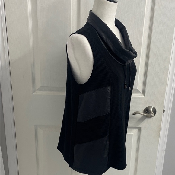 Picadilly Black Sleeveless Cowl Neck Top Faux Leather Sz S - Picture 5 of 11